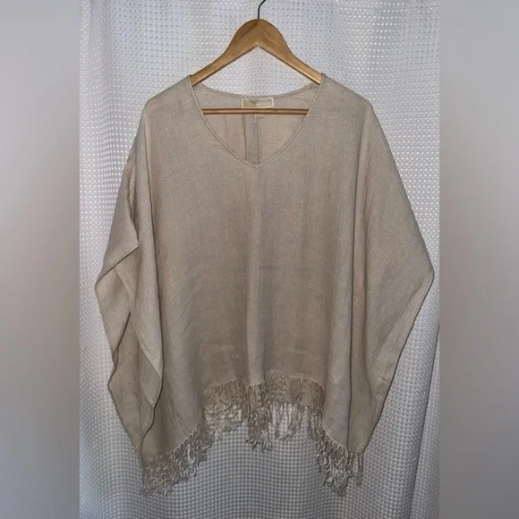 MICHAEL KORS 100% linen beige poncho size Large/XL - Picture 3 of 14
